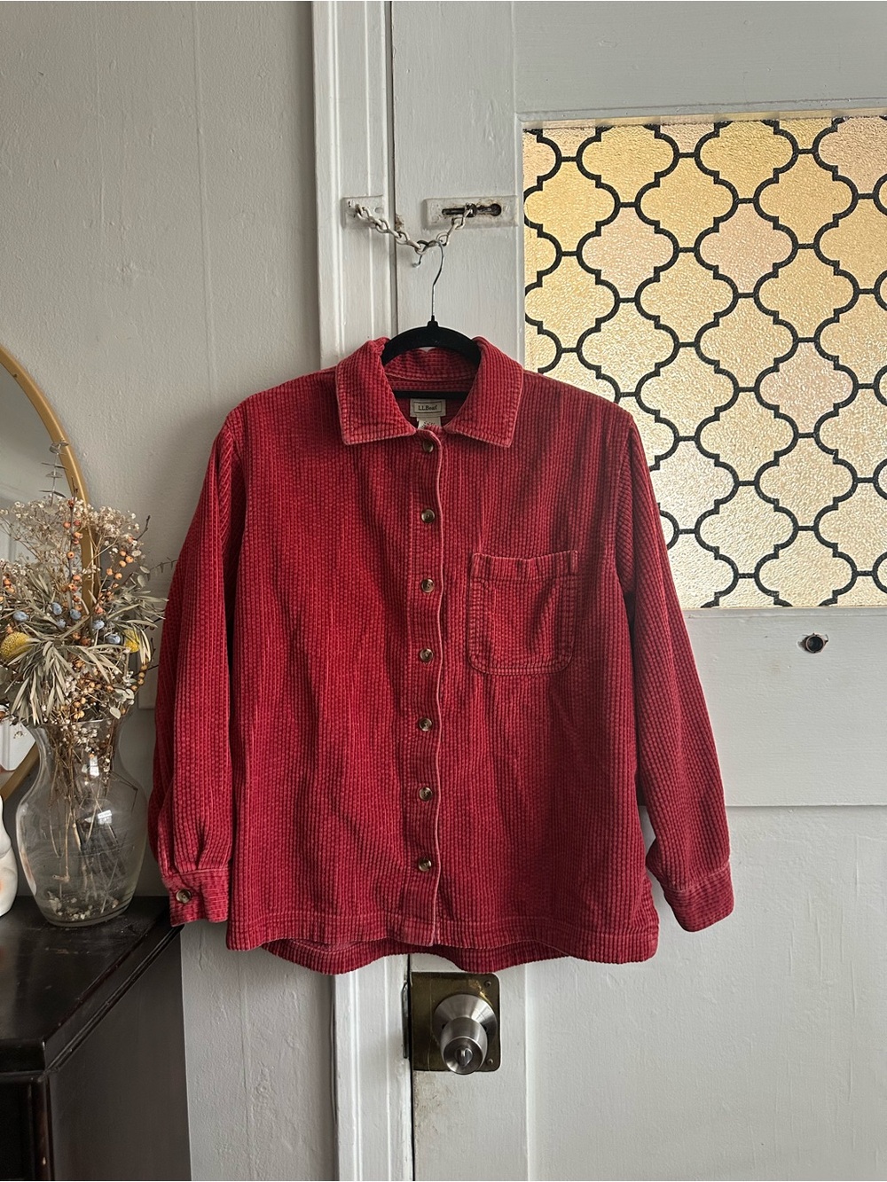 LL Bean Vintage Red Corduroy Button-Up Shirt Jacket